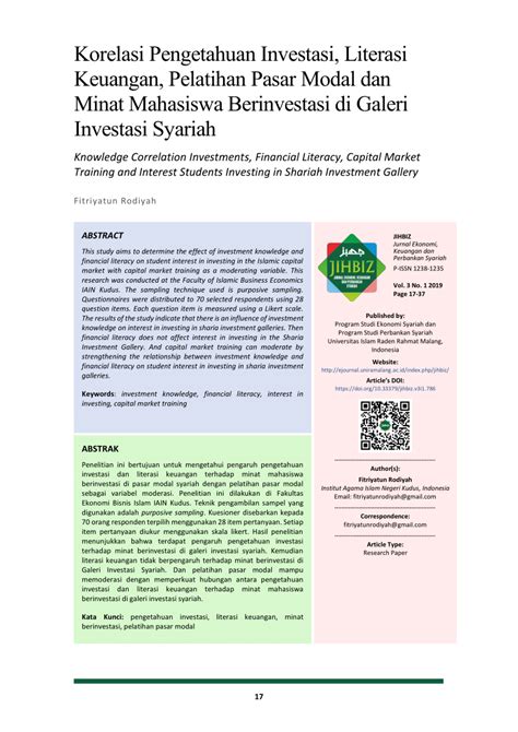 PDF Korelasi Pengetahuan Investasi Literasi Keuangan Pelatihan