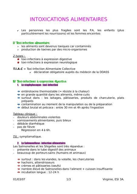 INTOXICATIONS ALIMENTAIRES