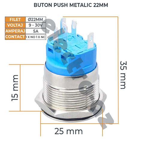 Buton Push 22mm Cu Retinere 12 24V Led Verde Mufa Inclusa ElectroAZ