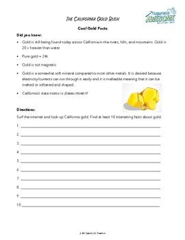 The California Gold Rush Unit Workbook By Wood S Learners Tpt