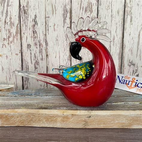 Glass Parrot Figurine Hand Blown Nautical Paperweight Coastal