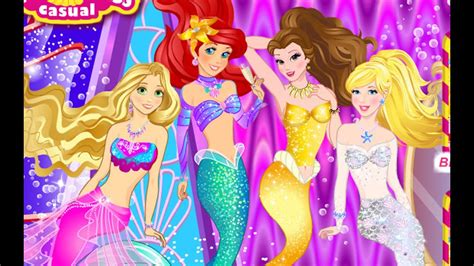 Disney Princess Elsa Rapunzel Ariel Belle Cinderella As Mermaids Princess Dress Up Game For