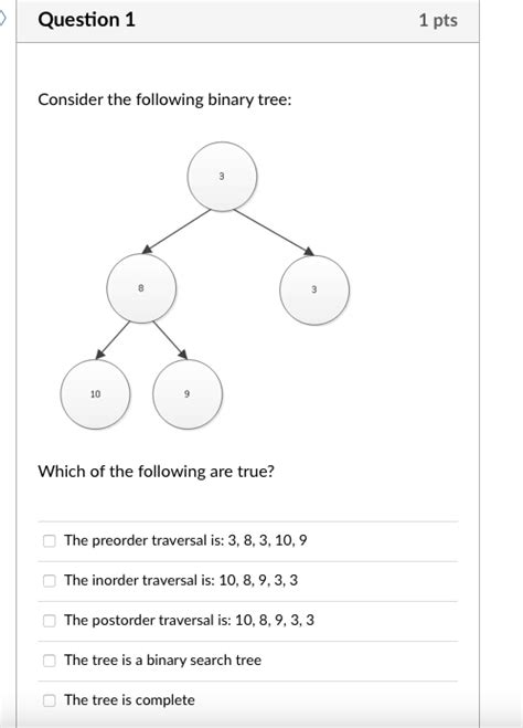 Solved Question 1 1 Pts Consider The Following Binary Tree Chegg