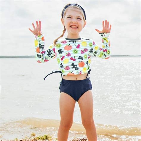 Ruffle Butts Swim Rufflebutts Baby Girls Fruit Fiesta Cropped Long Sleeve Rash Guard Bikini