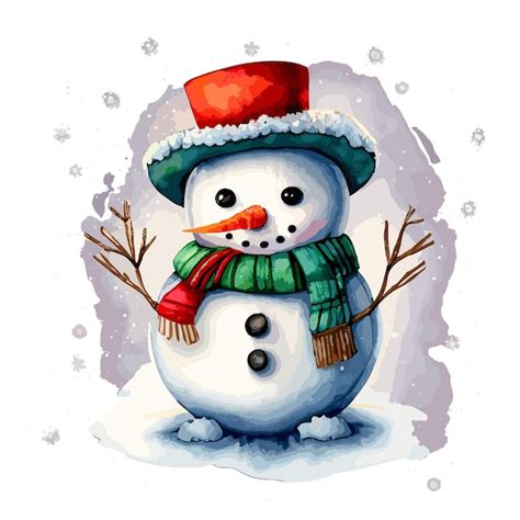 Premium Vector Christmas Snowman Watercolour Vector