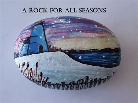 Hand Painted Rock Painted Stone Winter Landscape