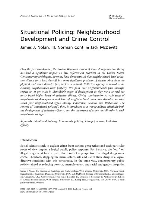 PDF Situational Policing Neighbourhood Development And Crime Control