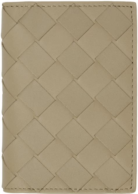 Bottega Veneta Beige Green Flap Card Holder Ssense