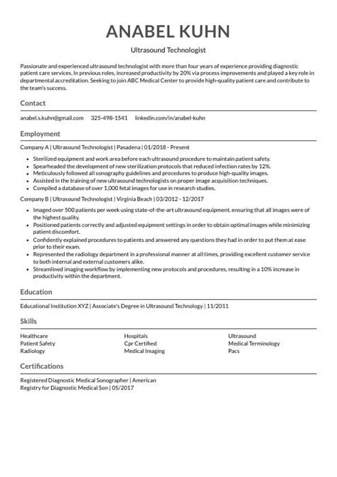 Ultrasound Technologist Resume (CV) Example and Writing Guide