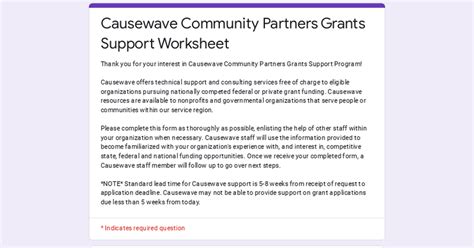 Causewave Community Partners Grants Support Worksheet