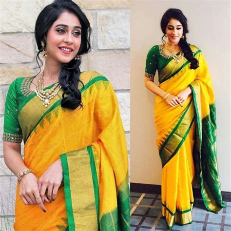 Beautiful Yellow And Green Color Foil Work Silk Saree With Blouse Piece