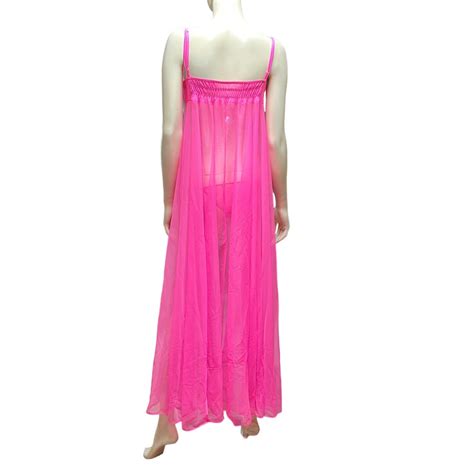 60s Glydons Hot Pink Sheer Nightgown And Bikini Tie Panties Nylon Chiffon Dress 36 Ebay