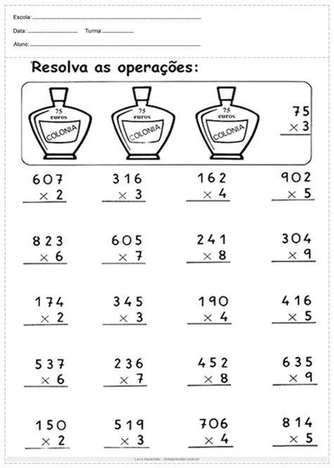 Atividades de multiplicação e divisão 3º ano Para Imprimir