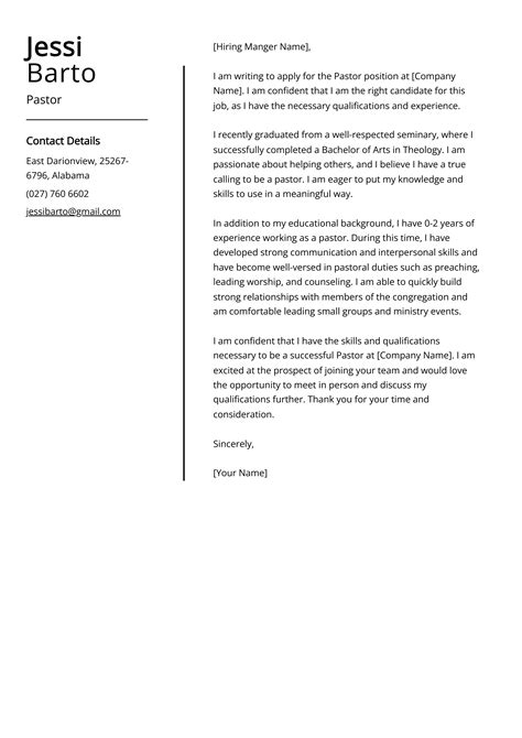 Pastor Cover Letter Examples Template Tips Application Letter For