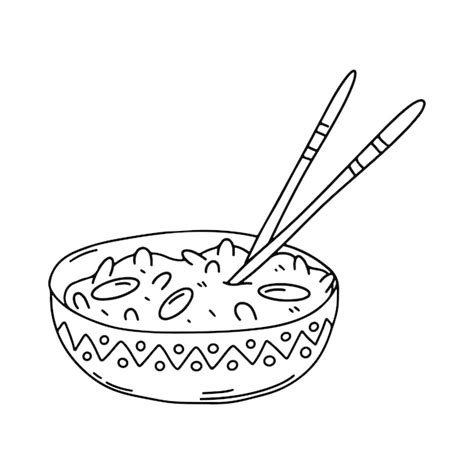 Premium Vector Fried Rice With Beans Sauce In Hand Drawn Doodle Style