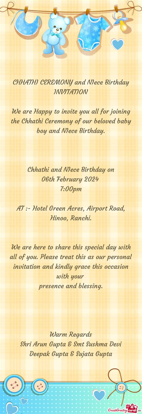 Chhathi Ceremony And Niece Birthday Invitation Free Cards