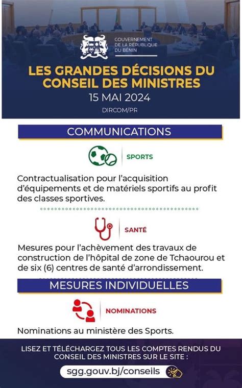 Bénin les grandes décisions du Conseil des ministres de ce mercredi