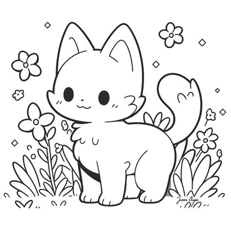 Ilustraci N De Gato Para Colorear Por Ni Os Coloring Pages Chibi