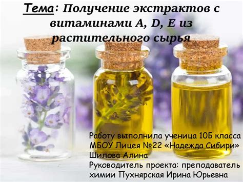 Получение экстрактов с витаминами A, D, E из растительного сырья ...