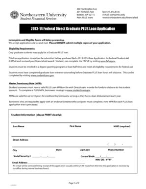 Fillable Online Northeastern Federal Direct Graduate Plus