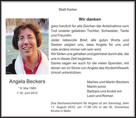 Alle Traueranzeigen F R Angela Beckers Trauer Rp Online De