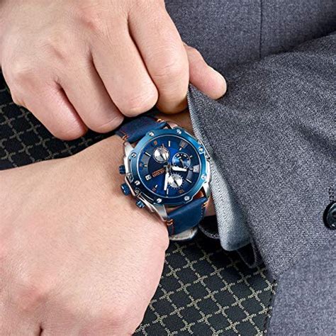 Megir Men Business Analogue Quartz Watch With Fashion Blue Leather