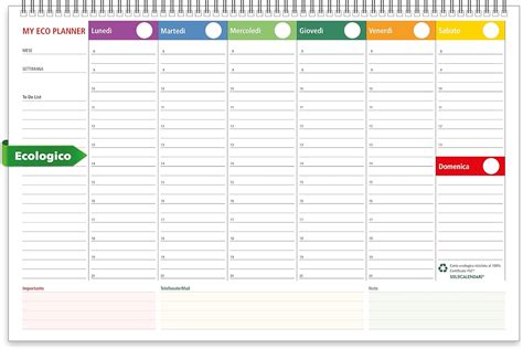 Planning Settimanale Da Tavolo SPIRALATO Colors Perpetuo Senza Date