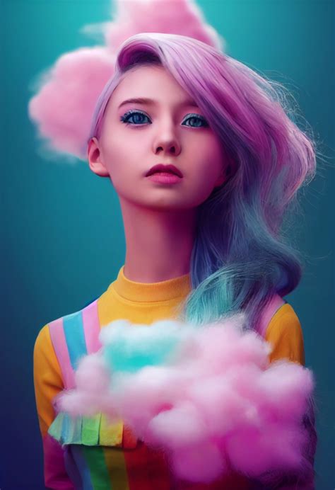 Cute Cotton Candy Girl Realistic Photo Real Midjourney Openart