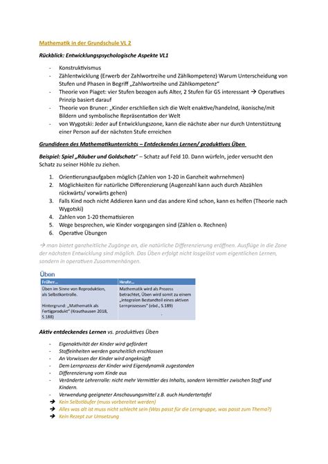 VL 2 Vorlesungsnotizen 2 Mathematik In Der Grundschule VL 2