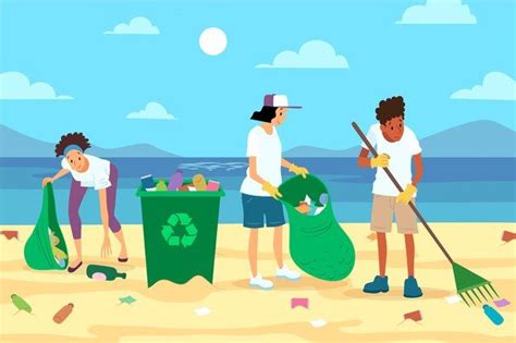 Free Vector Volunteers Cleaning Up Trash On The Beach Em 2024