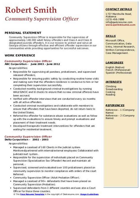 Community Supervision Officer Resume Samples QwikResume