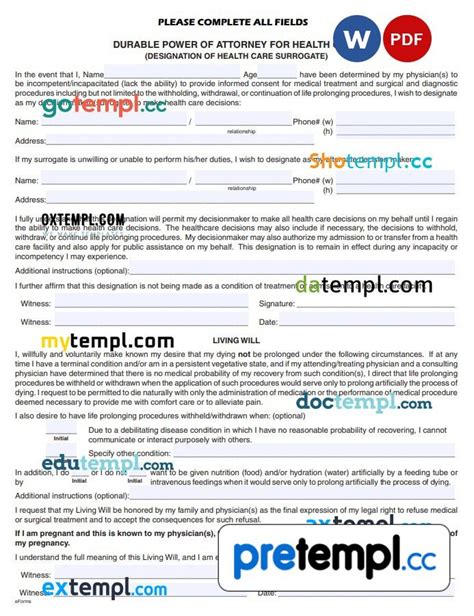 Florida Medical Power Of Attorney Form Example Fully Editable Pretempl