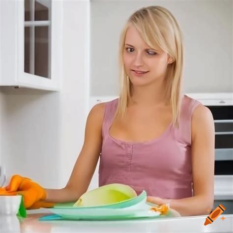 Woman Washing Dishes In The Kitchen On Craiyon