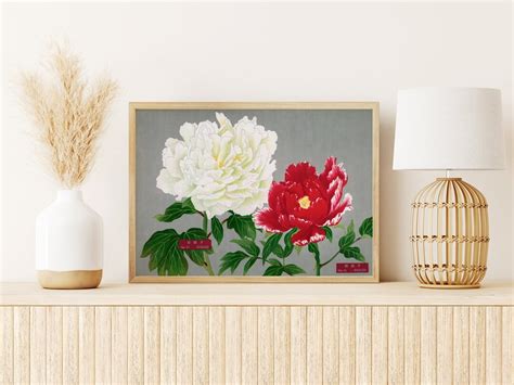 Impression Dart De Pivoine Art De Fleur Blanche Art De Fleur Rouge