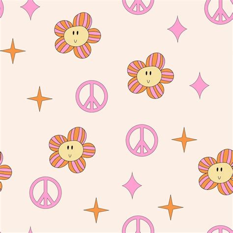 Premium Vector Daisy And Peace Symbol Seamless Pattern Groovy Hippie