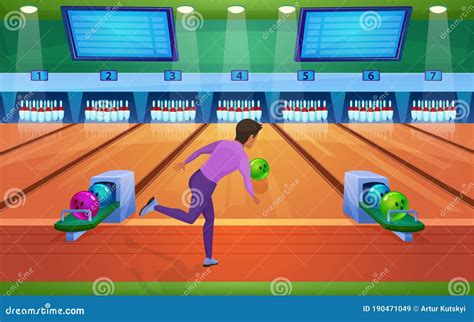 Play Bowling Game Flat Vector Illustration Cartoon Active Man Player