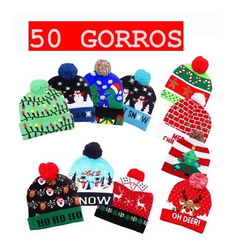 50 Gorros Navideños Con Luz Led Navidad Mayoreo Gorrito Envío gratis