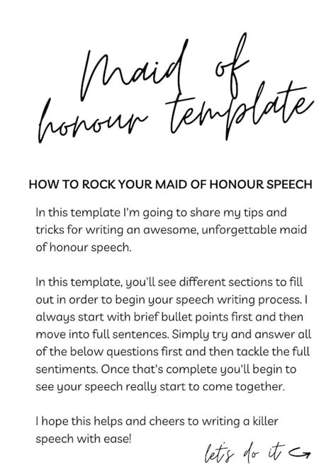 Maid of Honour Speech Template Wedding Speech Checklist - Etsy