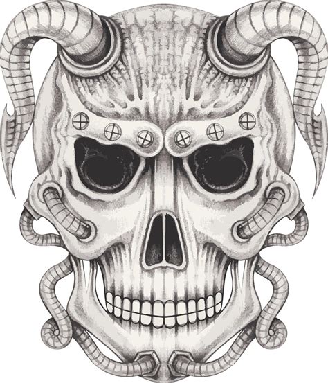 Art Surreal Devil Skull Hand Drawing And Make Graphic Vector