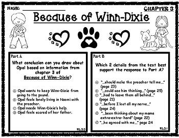 Because Of Winn Dixie Ebsr Comprehension Questions Chapters Tpt