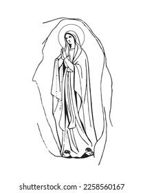 Our Lady Lourdes Catholic Religious Illustration Stock Vector Royalty