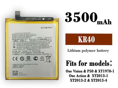 KR40 Battery 3290mAh 12 5WH 3 8V Motorola One Vision One Action XT1970