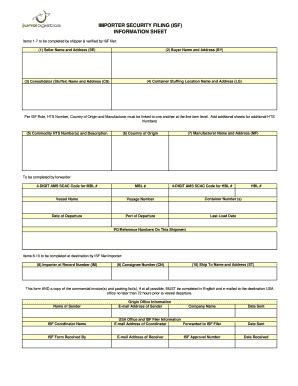 Fillable Online Importer Security Filing Isf Information Sheet Juno