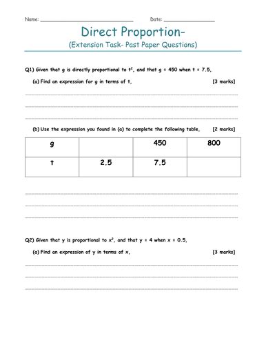 Direct And Inverse Proportion Gcse Higher Whole 2 Lessons Teaching