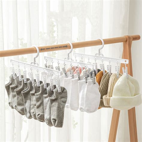 Clothes Hanger With 8 Pcs Clips Clothes Drying Racks Windproof For