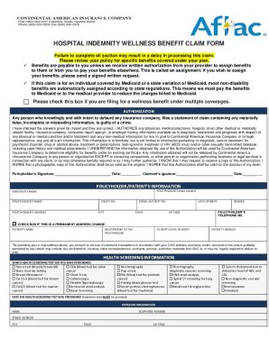 Aflac Hospital Indemnity Wellness Benefit Claim Form 2020 2025 Fill