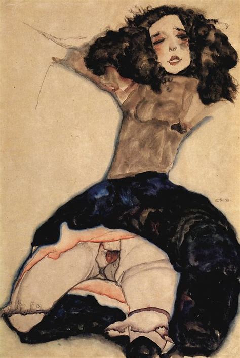 Egon Schiele Schwarzhaariges Maedchen Mit Hochgeschlagenem Rock