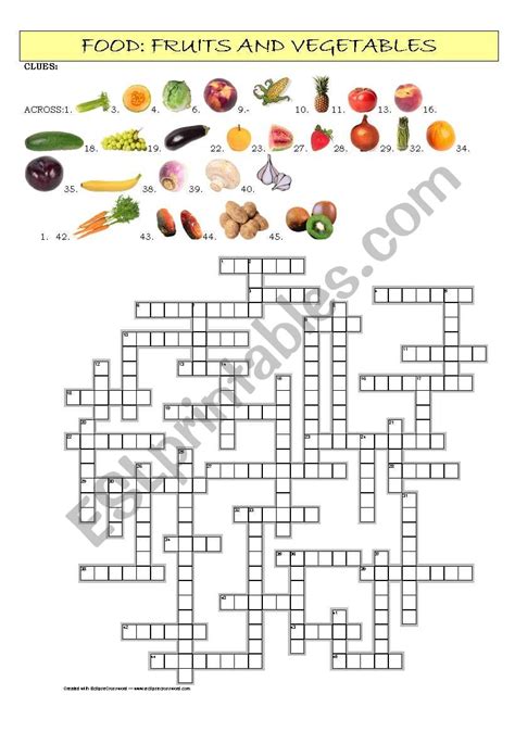 Food Fruits And Vegetables Crossword ESL Worksheet By Crisholm