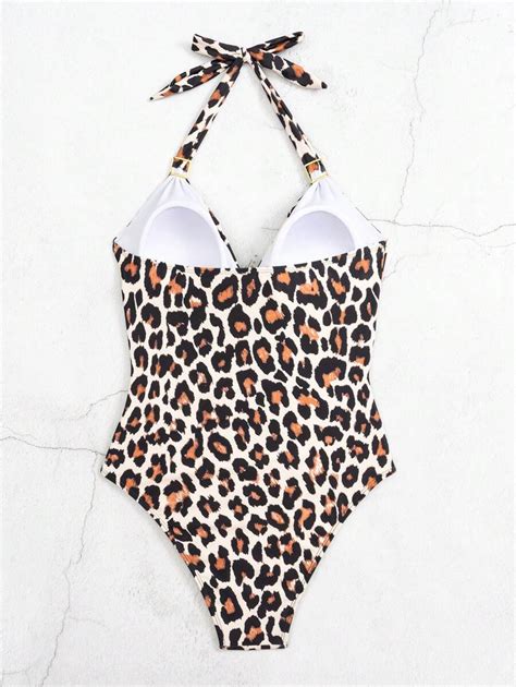 New Style Women S One Piece Swimsuit Sexy Leopard Print Halter Bikini