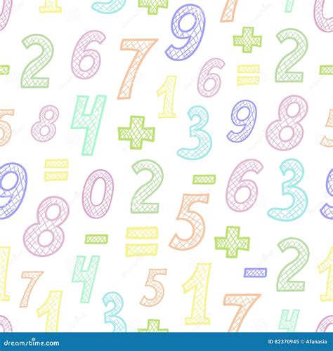 Seamless Pattern With Colorful Doodle Numbers Stock Vector